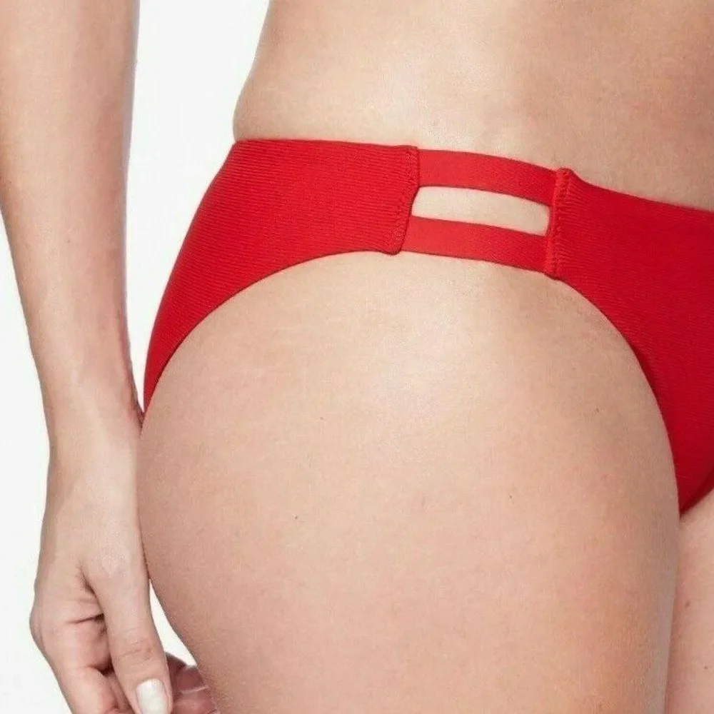 Athleta CloudBreak Rib Bottoms‎ Red Mid Rise Womens Size L NEW $49